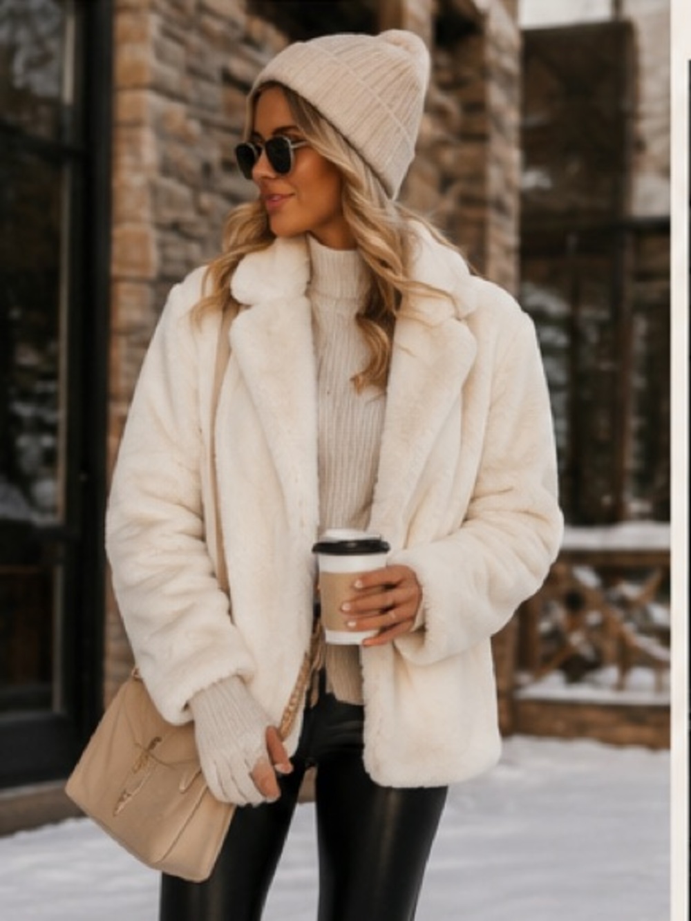 Ivory Faux Fur Teddy Blazer Jacket Plush Coat luxury Boutique size small